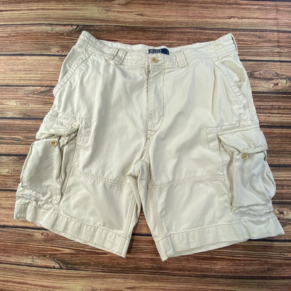 Vtg Polo Ralph Lauren Shorts Mens 36 Cargo Y2K Cream White Heavyweight